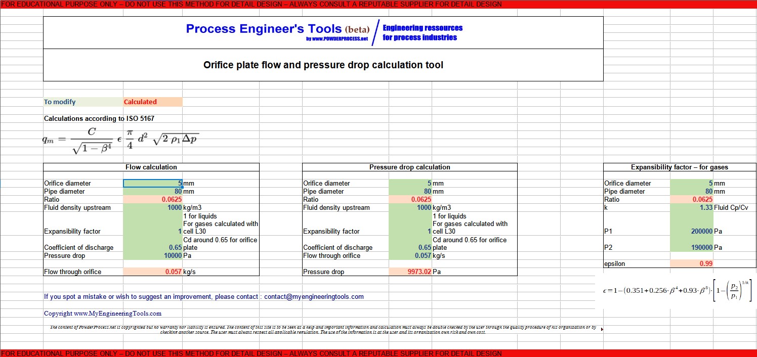 Screenshot Orifice calculator