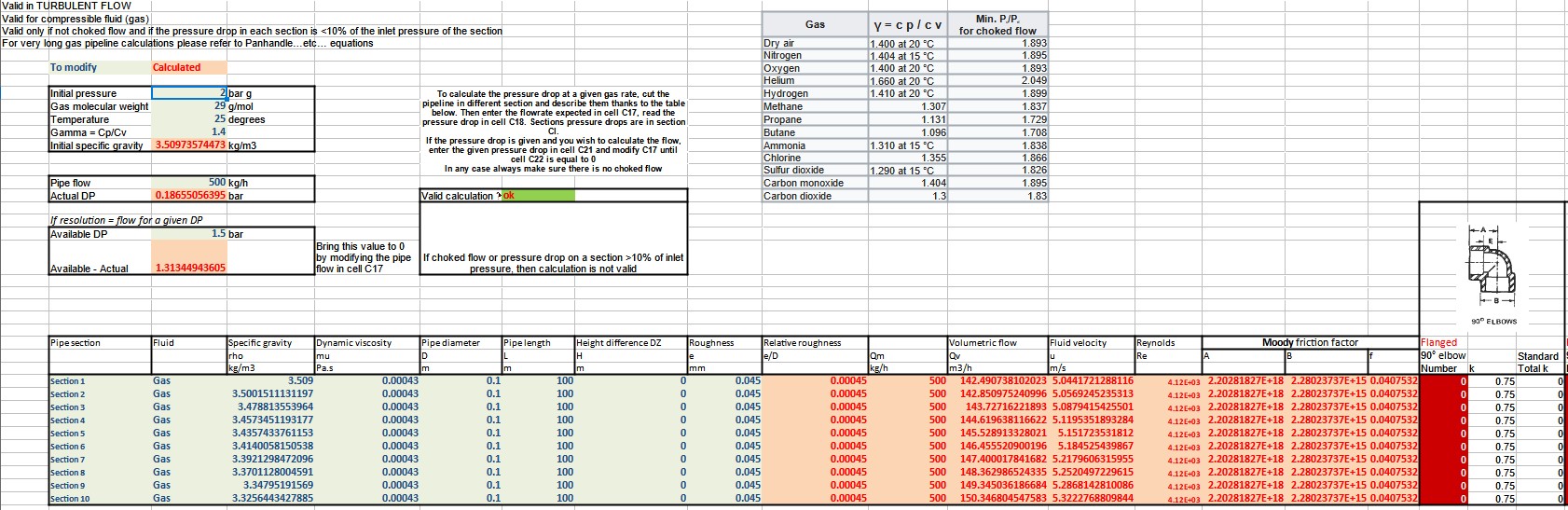 Screenshot Pressure Drop pipe calculator