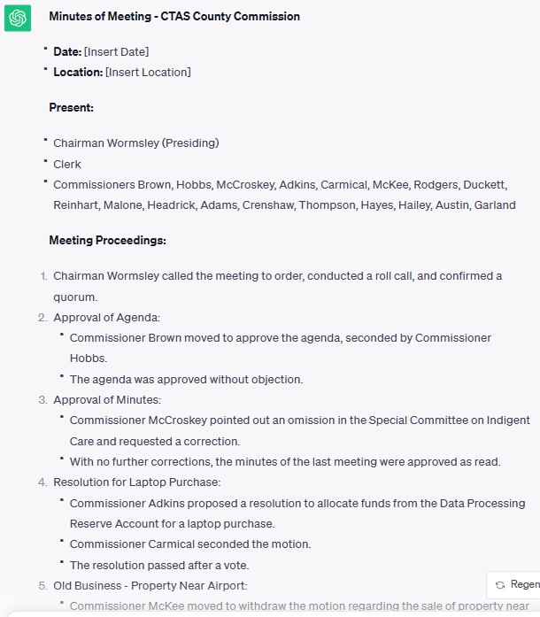 ChatGPT prompt to get minutes of meeting