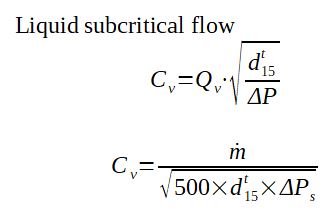CV valve calculation US units liquid subcritical flow