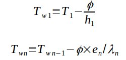 Calculation of the temperatures of the different layers on a composite wall