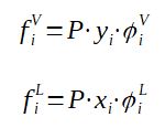 Fugacity as function of the pressure, molar fraction and fugacity coefficient