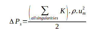 Calculation of pressure drop through all valves and fittings of a pipe section with K coefficient