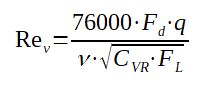 Calculation of the Reynolds valve in metric units