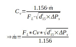 Calculation of mass flow of liquid in critical state through a valve of coefficient Cv