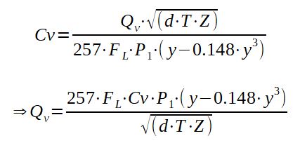 Calculation of gas flow through a valve having a flow coefficient Cv