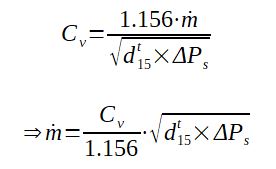 Calculation of the Cv and mass flow through a valve with a liquid in subcritical flow
