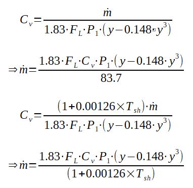 Calculation and Cv and mass flowrate for a superheated steam control valve