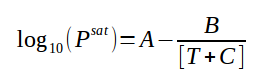 Antoine law equation for saturation pressure calculation base 10