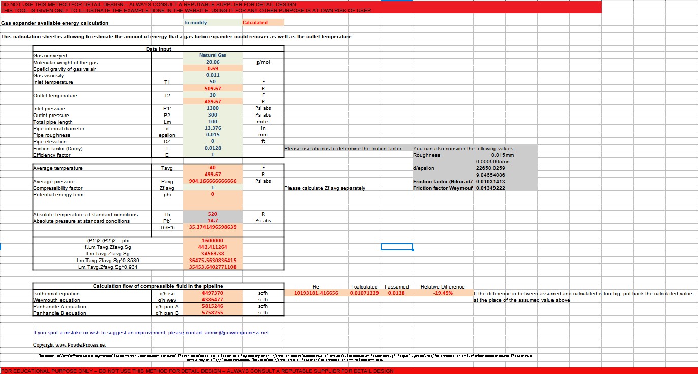 Gas flow in long pipelines calculator
