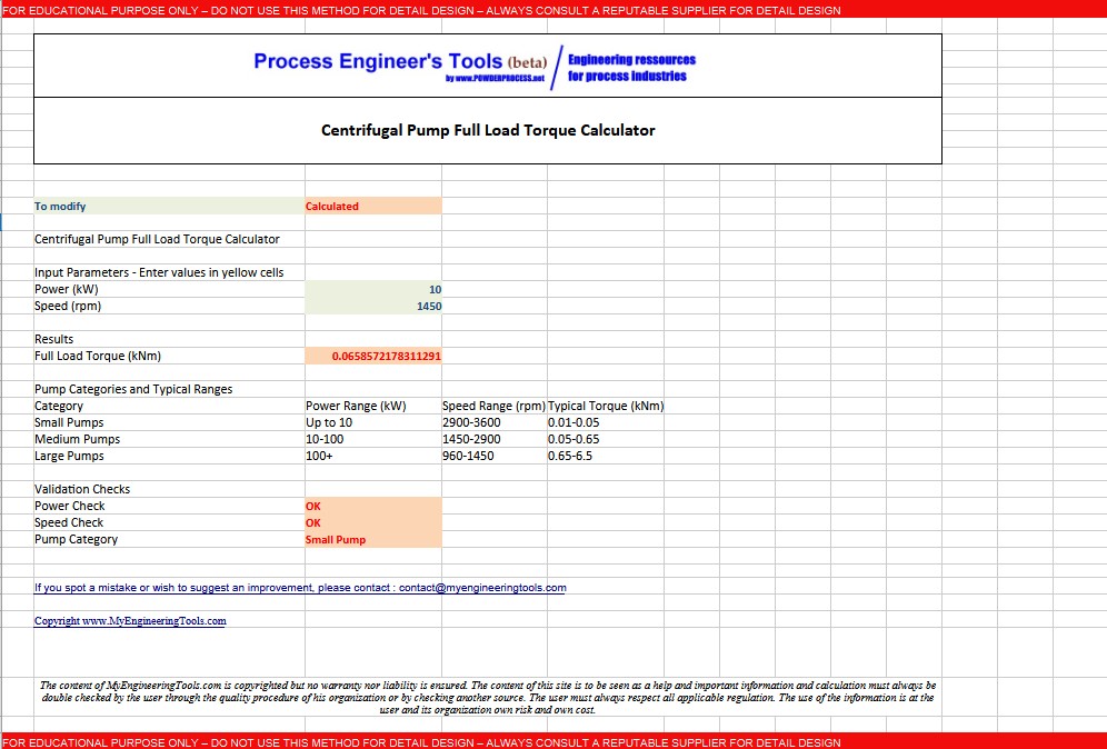 Pump torque calculator